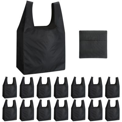 Chumia 50 Pack Reusable Grocery Bags Foldable Portable Shopping Bags Polyester Washable Grocery Bag with Handles (Black)