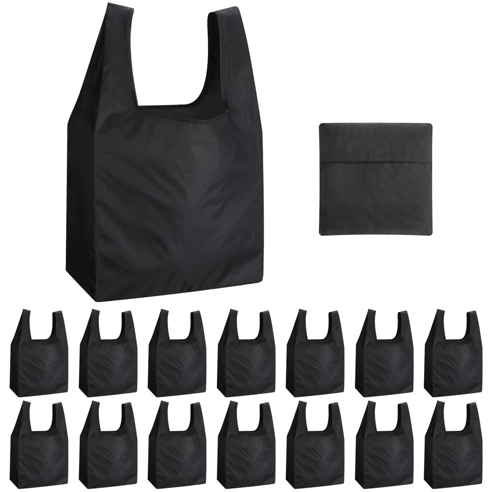 Chumia 50 Pack Reusable Grocery Bags Foldable Portable Shopping Bags Polyester Washable Grocery Bag with Handles (Black)