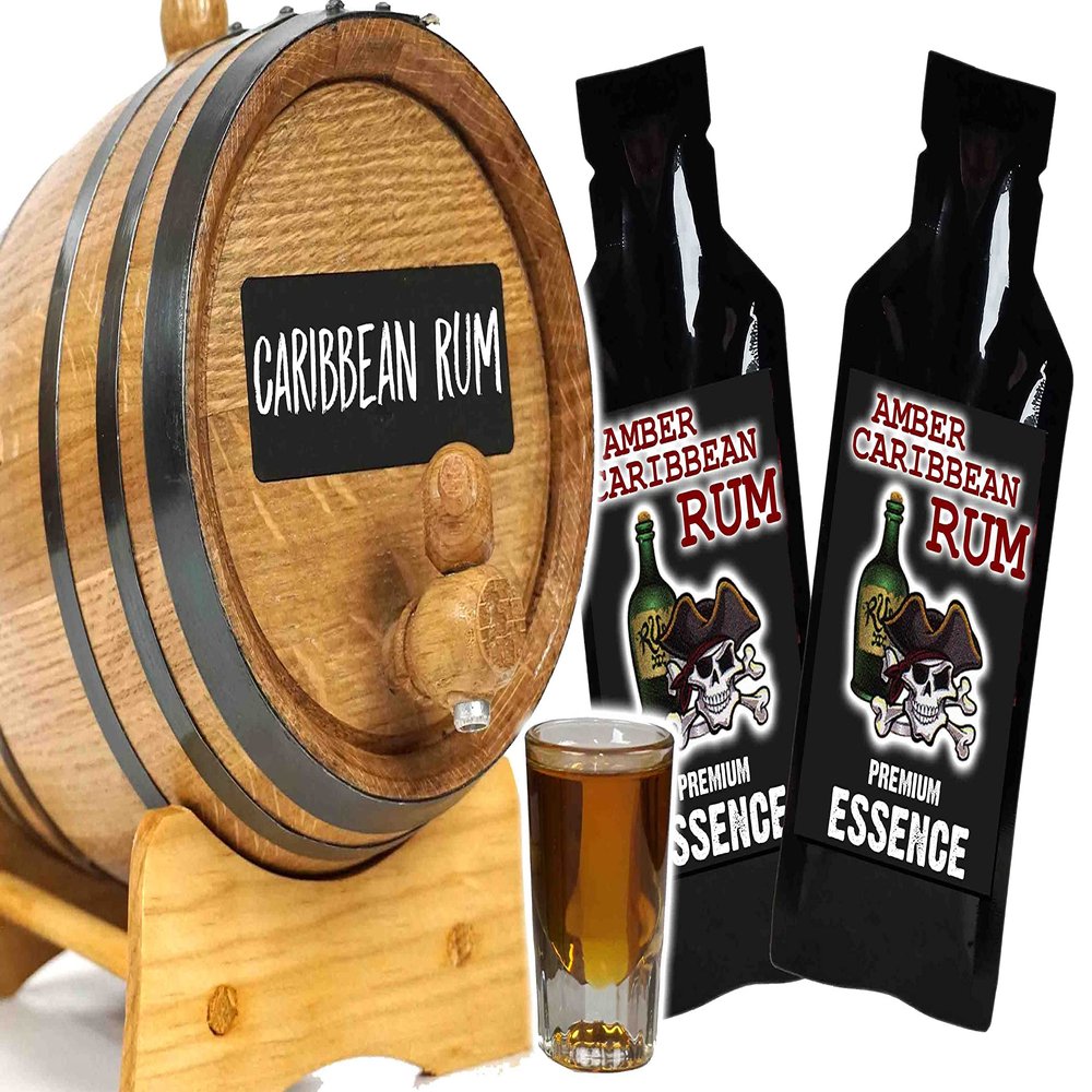 Amber Caribbean Rum Making Bootleg Kit - Whiskey Barrel w/Chalkboard Front & Book  Make & Age Rum in an Oak Cask Keg Mini Barrel wood barrel - Best Gift For Dad (2 Liter Barrel)