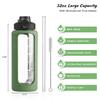 Nefeeko 32 oz Glass Water Bottles with Straw, Time Marker, Motivational 1 Liter BPA FREE Leakproof Reusable Glass Water Bottle with Silicone Sleeve, Bamboo, Spout Lid view 2