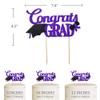Congrats Grad Cake Topper, Class of 2025 Themed Graduation Party Decorations for University College High School Celebration Party Supplies (Purple) view 2