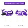 Congrats Grad Cake Topper, Class of 2025 Themed Graduation Party Decorations for University College High School Celebration Party Supplies (Purple) view 4