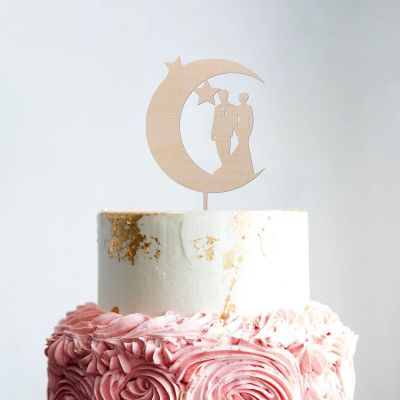 Couple Silhouette Wedding Cake Topper Moon Stars Cake Topper Mr And Mrs Cake Toppers for Wedding Wood Wedding Cake Topper Custom Bride And Groom Cake Topper Rustic Wreath Cake Topper