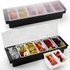 2 Pcs Bar Fruit Caddy with Lid Salad Condiment Server Black Plastic Garnish Tray Ice Chilled Condiment Caddy for Home Restaurant Bartending Serving Veggie Taco Salad Party Supplies(6 Compartments) view 1