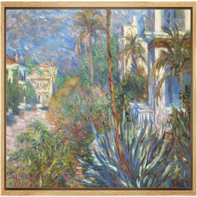 wall26 Framed Canvas Print Wall Art Villas at Bordighera by Claude Monet Historic Cultural Illustrations Impressionism Scenic Colorful Multicolor for Living Room, Bedroom, Office - 24"x36" Natural