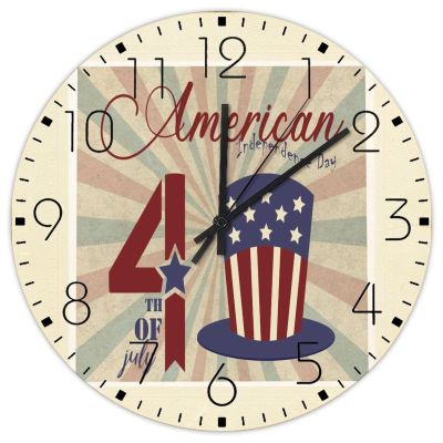 15 Inch Wood Hanging Wall Clock American Patriotic Hat 4th of July Home Decor for Office Custom Independence Day Wall Clocks Double-Sided Round Wooden Wall Clock Vintage for Children's Room Yoga Roo