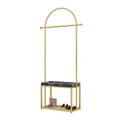 LHHL Coat Rack Shoe Bench for Entryway with Storage Shelf 3 in 1 Hall Tree Industrial Furniture Hallway Organizer Hanger with Hanging Rod Easy Assembly (Color : Gold A, Size : 69x35x190cm)