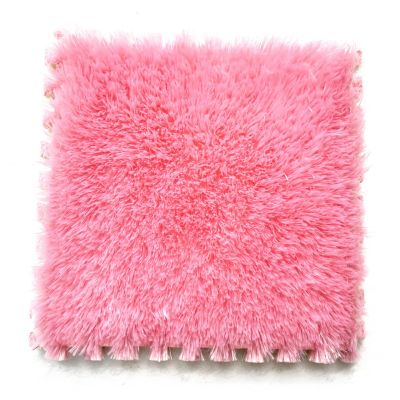 16Pcs Plush Puzzle Foam Floor Mat,Thick Square Interlocking Fluffy Tiles,Soft Climbing Carpet Mats,Shaggy Area Rug for Room Floor,12X12inch,Pink