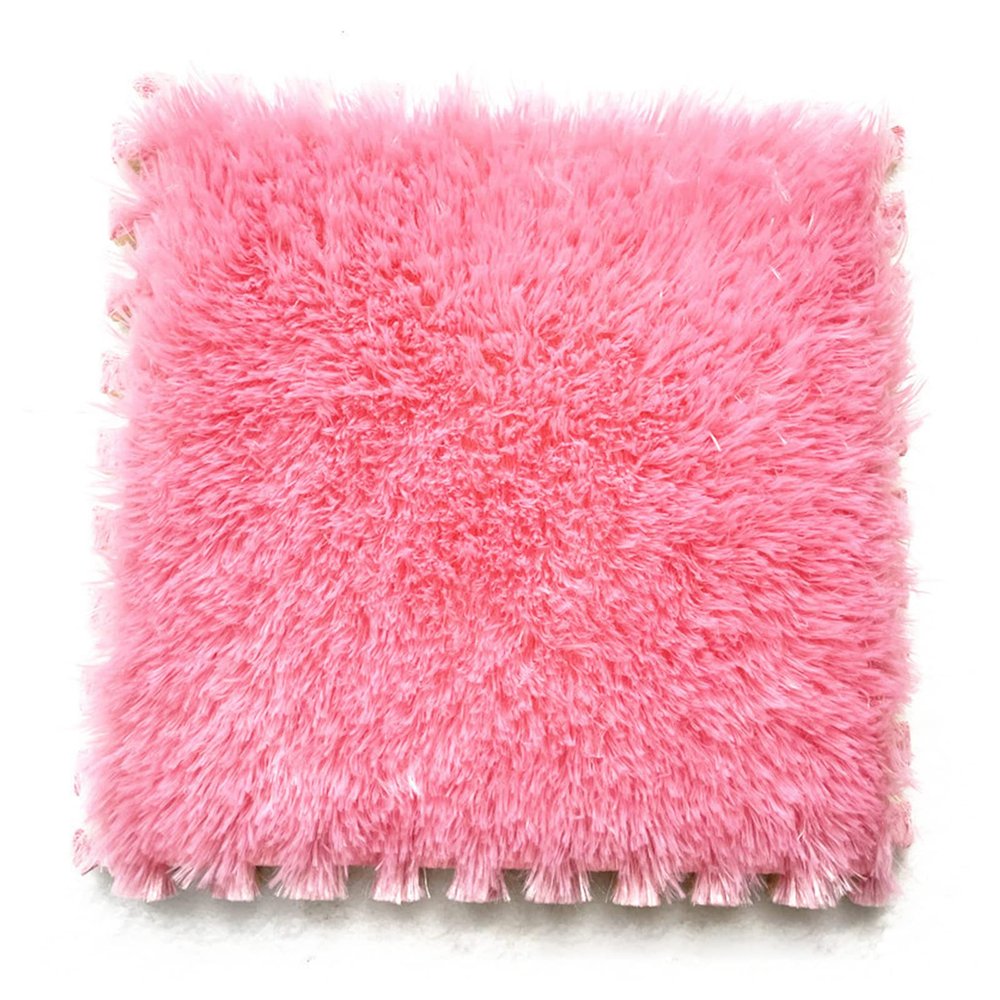 16Pcs Plush Puzzle Foam Floor Mat,Thick Square Interlocking Fluffy Tiles,Soft Climbing Carpet Mats,Shaggy Area Rug for Room Floor,12X12inch,Pink