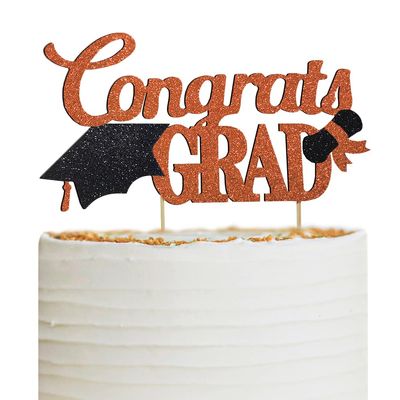 Congrats Grad Cake Topper, Class of 2025 Themed Graduation Party Decorations for University College High School Celebration Party Supplies (Orange)