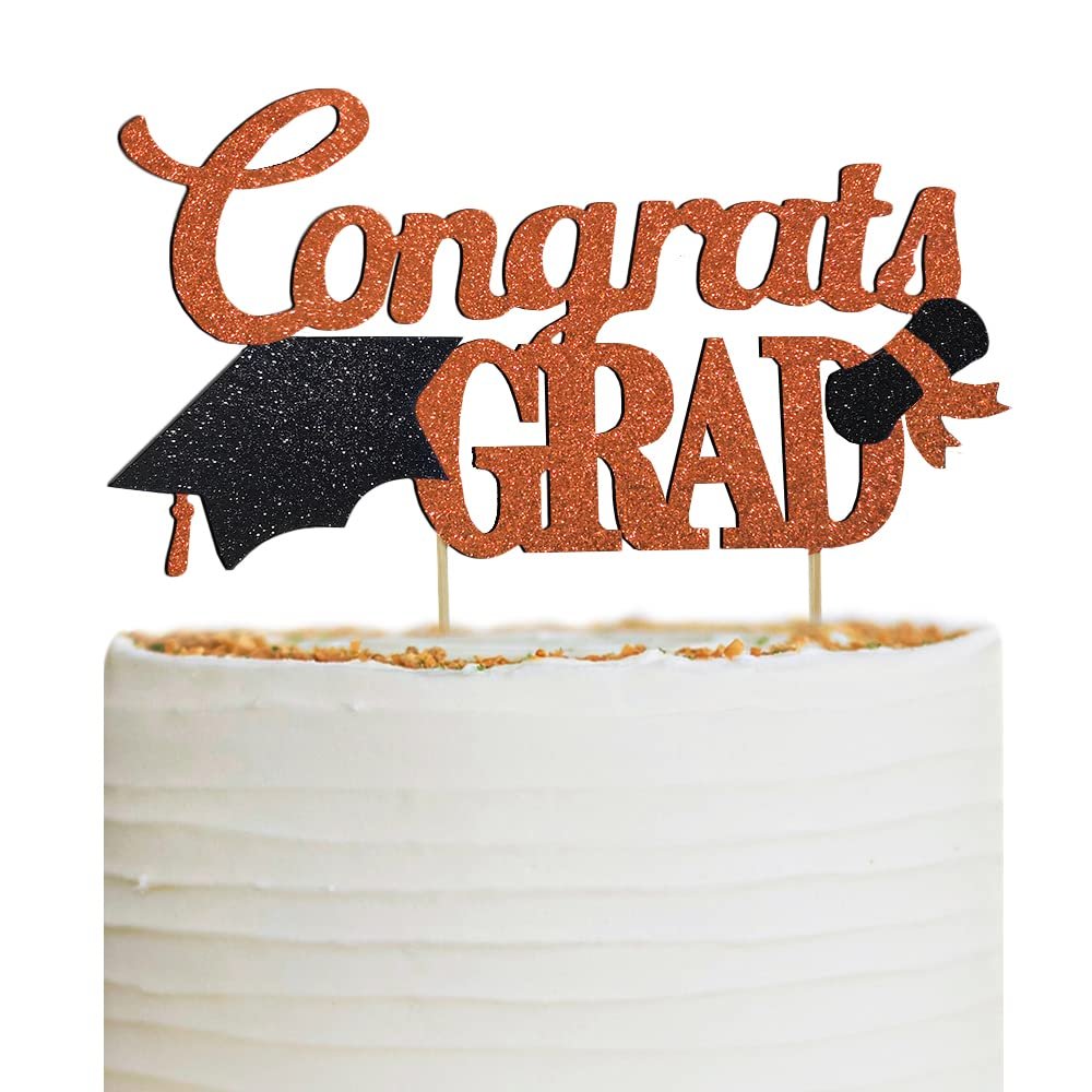 Congrats Grad Cake Topper, Class of 2025 Themed Graduation Party Decorations for University College High School Celebration Party Supplies (Orange)