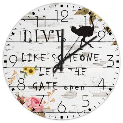 15 Inch Minimalist Wood Clock Live Like Someone Left The Gate Open Home Decor for Home Vintage Art Fun Retro Paint Cute Farm Animal Paintings Wall Clocks Double-Sided Round Wooden Wall Clock Country