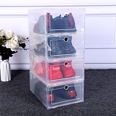 Shoe Box 6pcs Stackable Shoe Stroage Box Clear Plastic Shoe Box Shoe Organiser Large Size 33.5 X 24.5 X 14.5CM,Suitable for Indoor,Outdoor,Townhouse,Wardrobe (Color : 4PCS, Size : Men's)