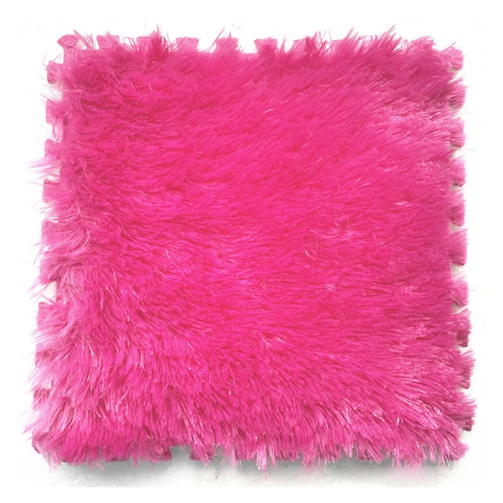 16Pcs Plush Puzzle Foam Floor Mat,Thick Square Interlocking Fluffy Tiles,Soft Climbing Carpet Mats,Shaggy Area Rug for Room Floor,12X12inch,Rose red