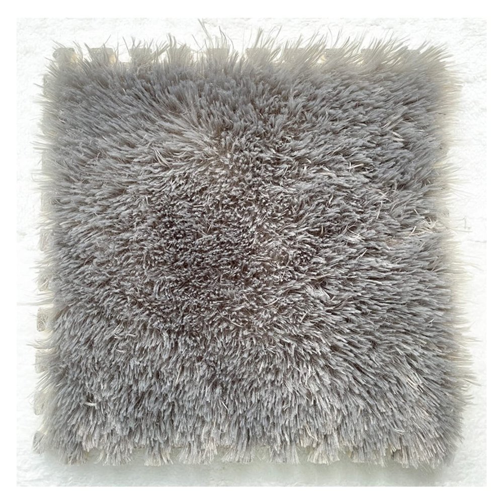 16Pcs Plush Puzzle Foam Floor Mat,Thick Square Interlocking Fluffy Tiles,Soft Climbing Carpet Mats,Shaggy Area Rug for Room Floor,12X12inch,Grey