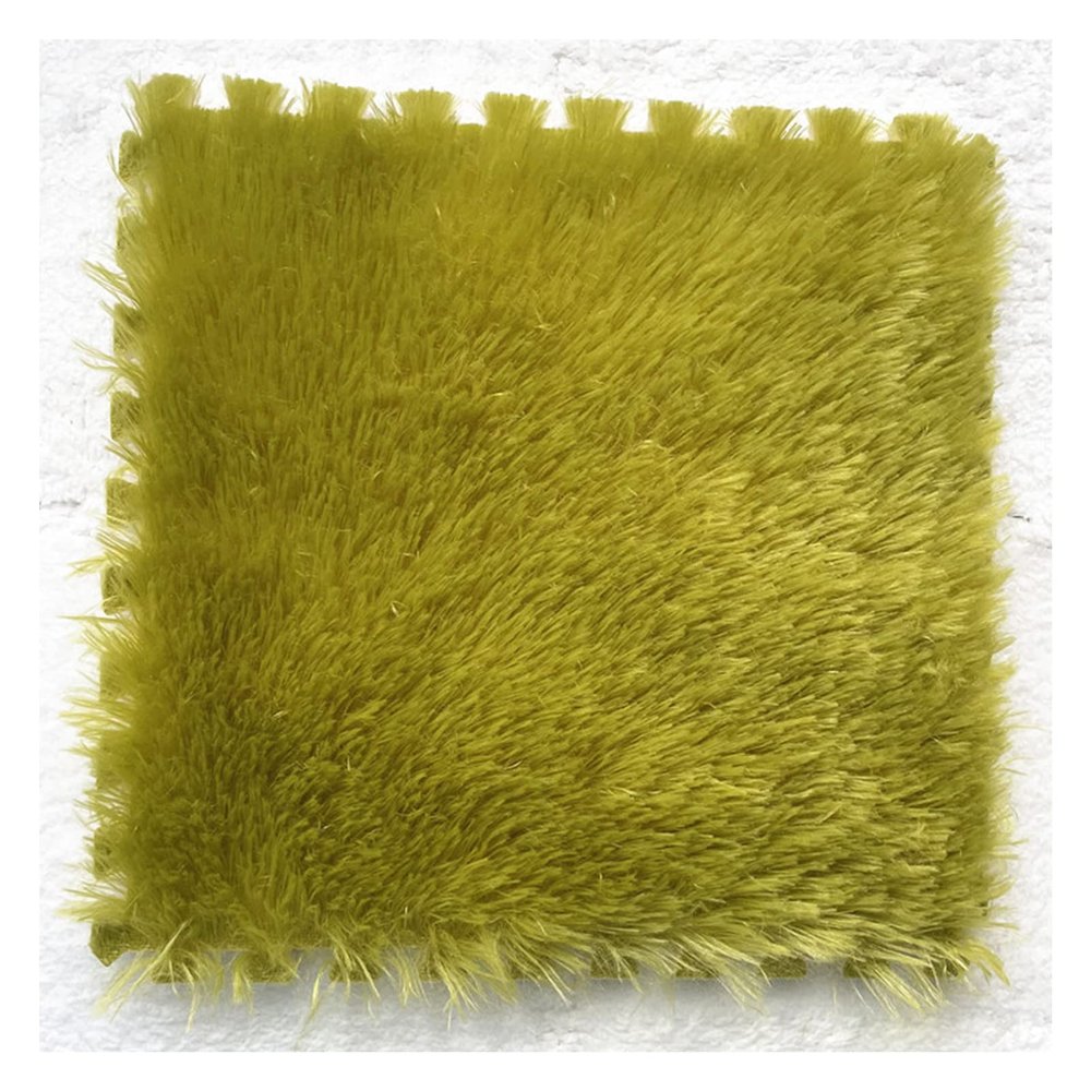 16Pcs Plush Puzzle Foam Floor Mat,Thick Square Interlocking Fluffy Tiles,Soft Climbing Carpet Mats,Shaggy Area Rug for Room Floor,12X12inch,Green