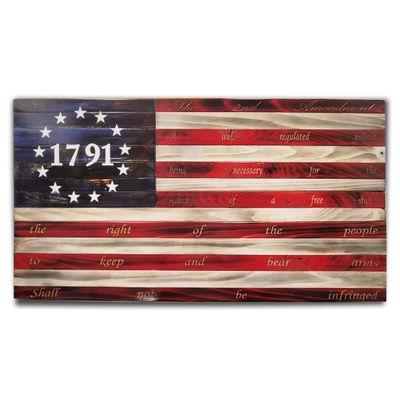 13 Stars 1791 Laser Etched 2nd Amendment Indoor American Flag, Handmade Wooden, Home Decor, Independence Day, Wall Art, Room Decor, Made in USA by Pioneer Pacific Flags (Extra Large Size, 4Ft.)