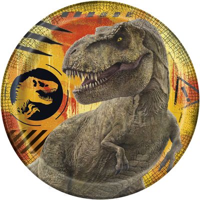 Multicolor Jurassic World 3 Round Paper Dessert Plates (Pack of 8) - 7" | Vibrant Design, Perfect For Kid's Birthday Celebrations, Dinosaur-Themed Parties, & More