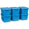 Rubbermaid Roughneck Tote 14 Gal, 6 Pack, Made in USA, Heritage Blue, Rugged Plastic Stackable Storage Bins with Lids and Handles view 1