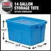 Rubbermaid Roughneck Tote 14 Gal, 6 Pack, Made in USA, Heritage Blue, Rugged Plastic Stackable Storage Bins with Lids and Handles view 2