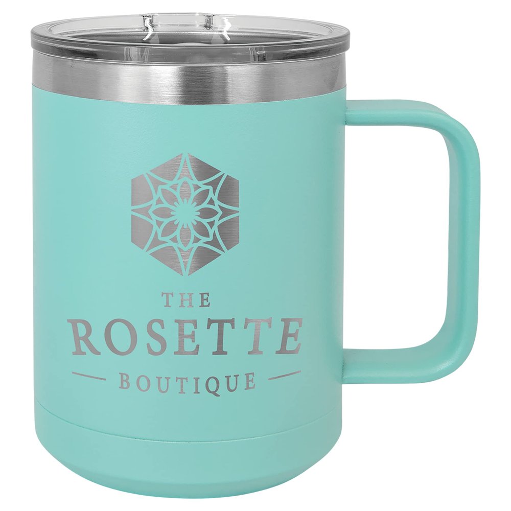 Personalized 15 oz Polar Camel Stainless Steel Mug, Coffee Cup (Teal)