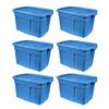 Rubbermaid Roughneck Tote 18 Gal, 6 Pack, Made in USA, Heritage Blue, Rugged Plastic Stackable Storage Bins with Lids and Handles view 1