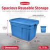 Rubbermaid Roughneck Tote 18 Gal, 6 Pack, Made in USA, Heritage Blue, Rugged Plastic Stackable Storage Bins with Lids and Handles view 3