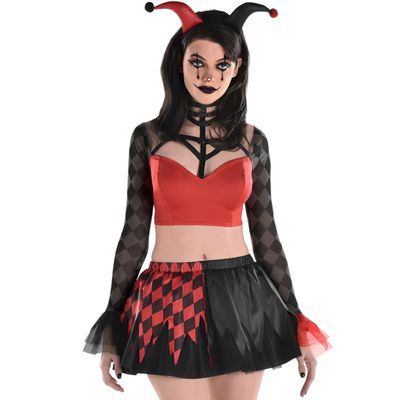 Black & Red Jester Vixen Costume - Women's Medium (6-8) - Perfect for Halloween, Adult Costume Parties and Playful Nights - 1 Set