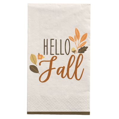 "Hello Fall" Golden Autumn Guest Towels, 8" x 4" (16-Pack) - Elegant Premium Towels, Perfect for Entertaining & Festive Gatherings