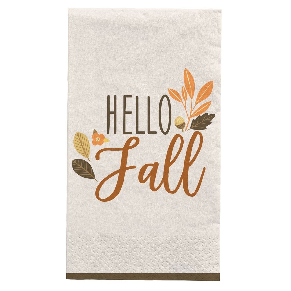 "Hello Fall" Golden Autumn Guest Towels, 8" x 4" (16-Pack) - Elegant Premium Towels, Perfect for Entertaining & Festive Gatherings