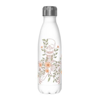 Fifth Sun Skeleton Flowers Lineart 17 oz Stainless Steel Water Bottle, 17 Ounce, Multicolored