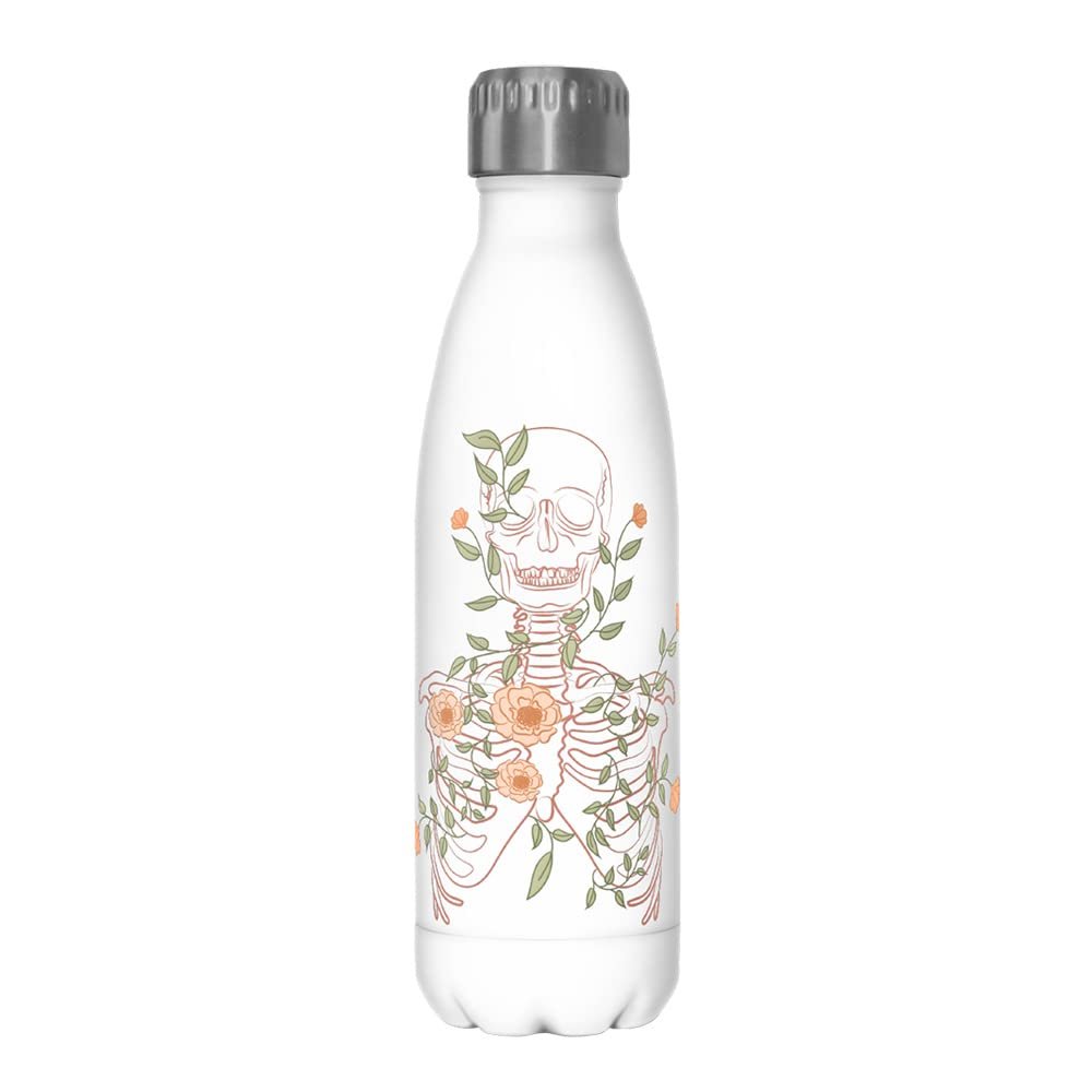 Fifth Sun Skeleton Flowers Lineart 17 oz Stainless Steel Water Bottle, 17 Ounce, Multicolored