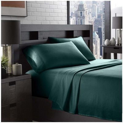 Empire Home Flannel Sheet Set - 100% Cotton - Fitted + Flat + Pillow Cases Deep Pocket (King, Green)