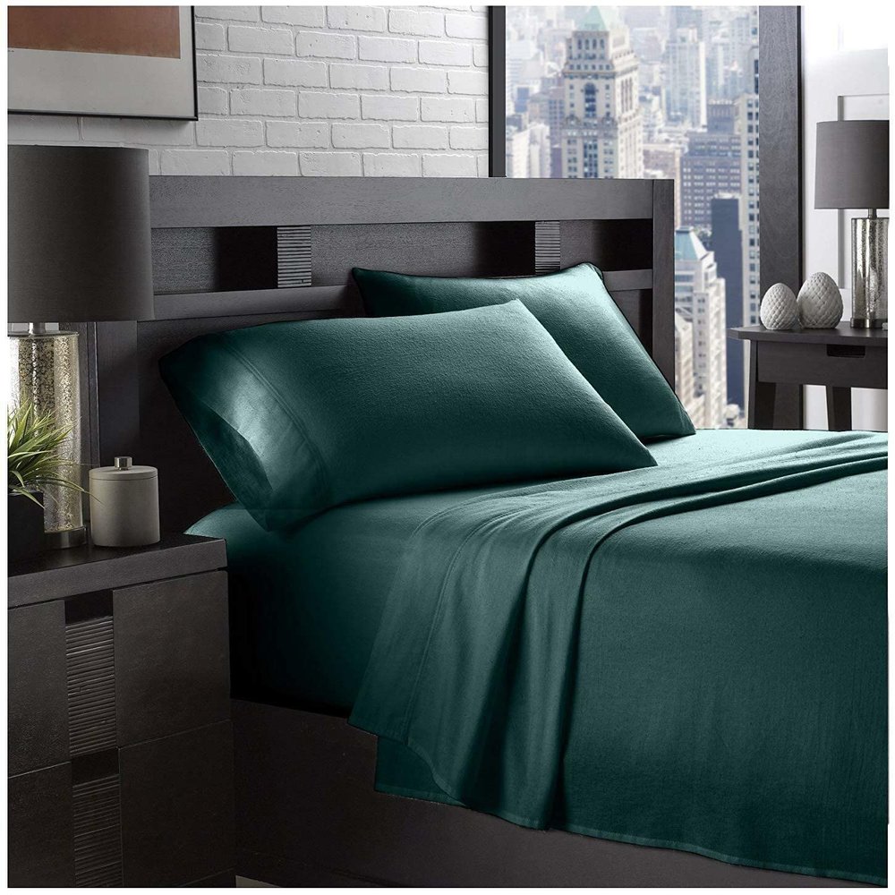 Empire Home Flannel Sheet Set - 100% Cotton - Fitted + Flat + Pillow Cases Deep Pocket (King, Green)