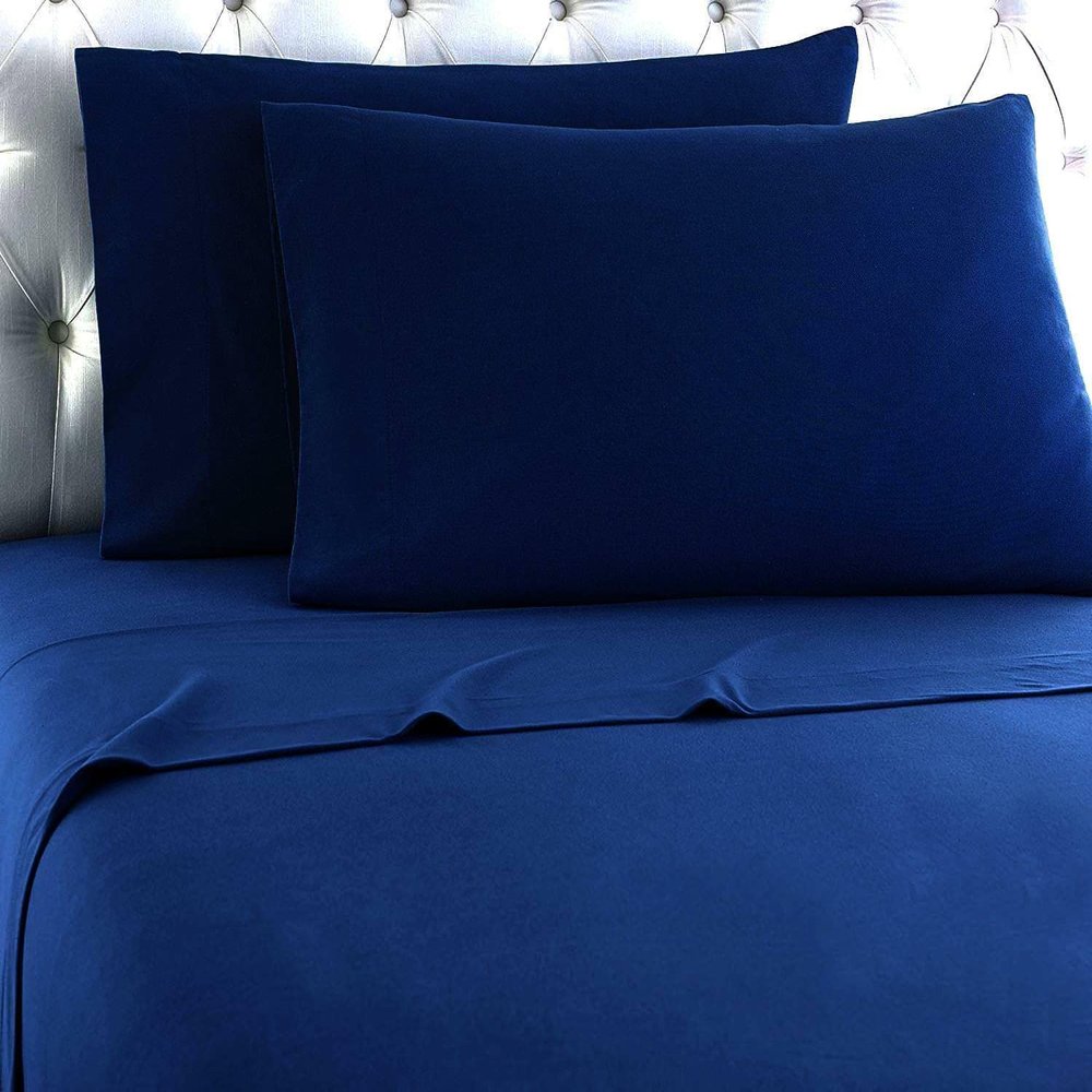 Empire Home Flannel Sheet Set - 100% Cotton - Fitted + Flat + Pillow Cases Deep Pocket (Queen, Navy)