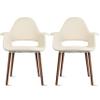 2xhome Mid Century Modern Upholstered Fabric Organic Accent Living Room Dining Chair Armchair Set with Back Armrest Dark Black Wood Wooden Legs for Kitchen Bedroom (2, Cream, Dining) view 1