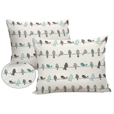 Birds with Floral Texture Waterproof Outdoor Throw Pillow Covers 26''x26'' Pack 2, Aqua and Gray Pillow Cases Throw Cushion Cover with Hidden Zipper Washable Pillowcase for Poolside Sofa