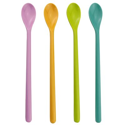 ZZLZX 4PCS 8.9 inches Long Handle Mixing Spoons - Tall Iced Tea, Ice Cream Sundae, Cocktail, Hot Chocolate Stirring Longdrink Spoons (Pink Yellow Blue Green)