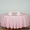 1 Pcs Rose Quartz Pink White Buffalo Plaid 108" Round Polyester Tablecloth Linens view 2