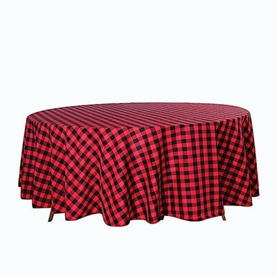 1 Pcs Black Red Buffalo Plaid 108" Round Polyester Tablecloth Checkered Table Linens