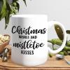 Coffee Mugs Christmas Wishes And Mistletoe Kisses Ceramic Mugs Positive Inspirational Quote Unique Novelty Mug Coffee Lover Birthday Gift Novelty Gift to Friends 15oz Mug with Quote for Husband view 3
