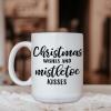 Coffee Mugs Christmas Wishes And Mistletoe Kisses Ceramic Mugs Positive Inspirational Quote Unique Novelty Mug Coffee Lover Birthday Gift Novelty Gift to Friends 15oz Mug with Quote for Husband view 4