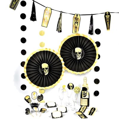 Glam Boneyard Bar Decorating Kit - Spooky Multicolor Halloween Party Dcor Bundle With High-Quality Plastic & Paper Materials For Creepy Chic Party Atmosphere - 1 Set