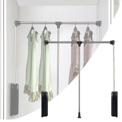 DYK&NX Adjustable Pull Down Closet Rod Aluminum, Pull Down Hanging Wardrobe Rail, Save Space, Telescopic Design, Strong and Sturdy for Hanging Clothes (Size : M)