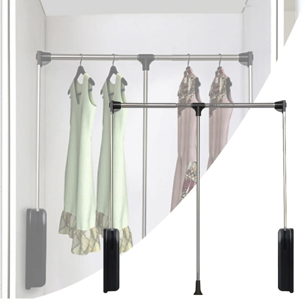 DYK&NX Adjustable Pull Down Closet Rod Aluminum, Pull Down Hanging Wardrobe Rail, Save Space, Telescopic Design, Strong and Sturdy for Hanging Clothes (Size : M)