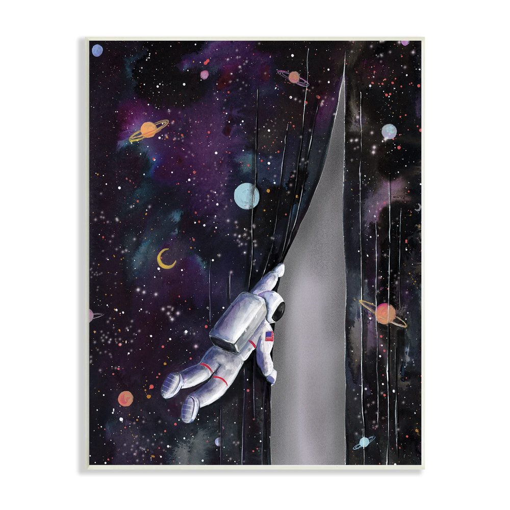 Stupell Industries Astronaut Opening Galaxy Surreal Universe Planets Stars, Design by Rachel Nieman