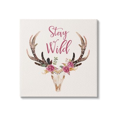 Stupell Industries Stay Wild Boho Chic Floral Deer Skull Antlers, Design by Amy Brinkman