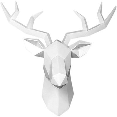 3D Deer Head Statue Elk Wall Mounted Sculpture Antlers Animal Figurine Animal Wall Decor for Gallery Living Room Office Wall Decor - White