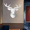 3D Deer Head Statue Elk Wall Mounted Sculpture Antlers Animal Figurine Animal Wall Decor for Gallery Living Room Office Wall Decor - White view 4