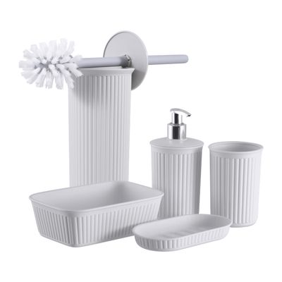 Superio Ribbed Plastic Bathroom Accessories Set, Soap Dish, Dispenser, Holder, Tray (Smoke, Bathroom Accessories (Set of 5))